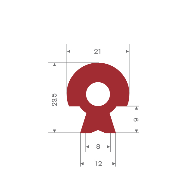 Siliconen profiel rood BxH= 21x23,5mm (L=10m)